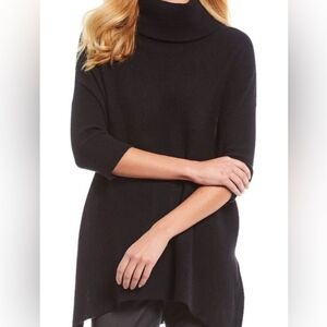 100% Cashmere Boxy Cowl Turtleneck Pullover Sweater XS Black Antonio Melani